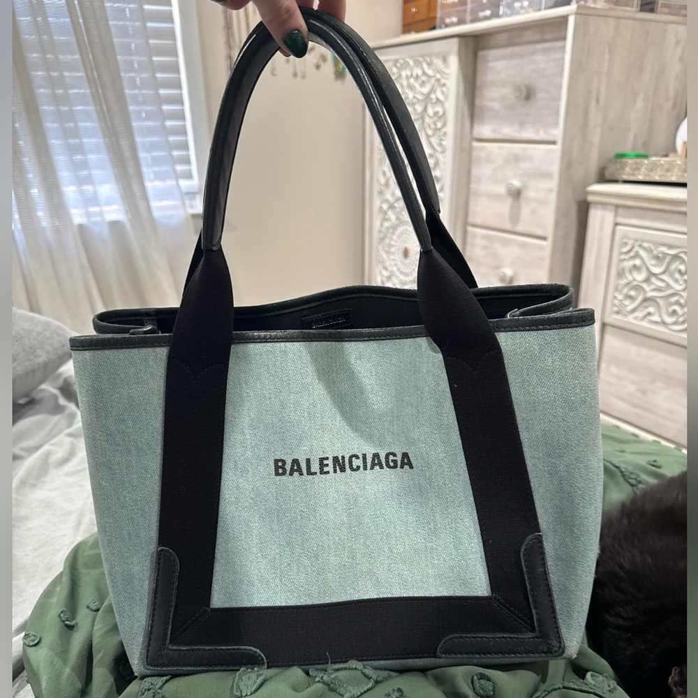 Balenciaga Denim Cabas Tote with Matching Wristlet Pouch